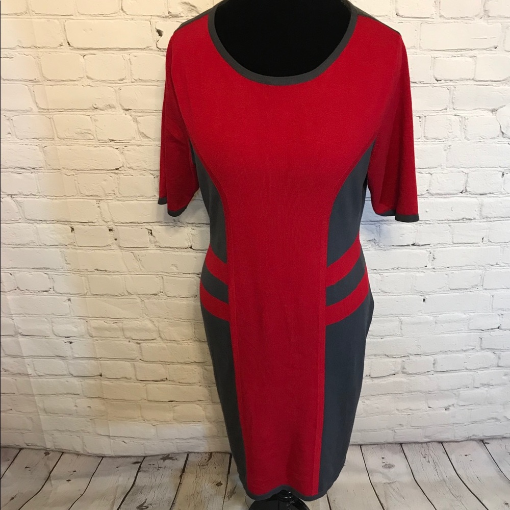 Jennifer Lauren Red & Gray Sweater Dress
